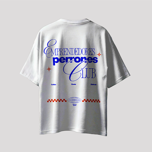 Playera blanca Oversized "Emprendedores perrones" HeavyWeight 220g