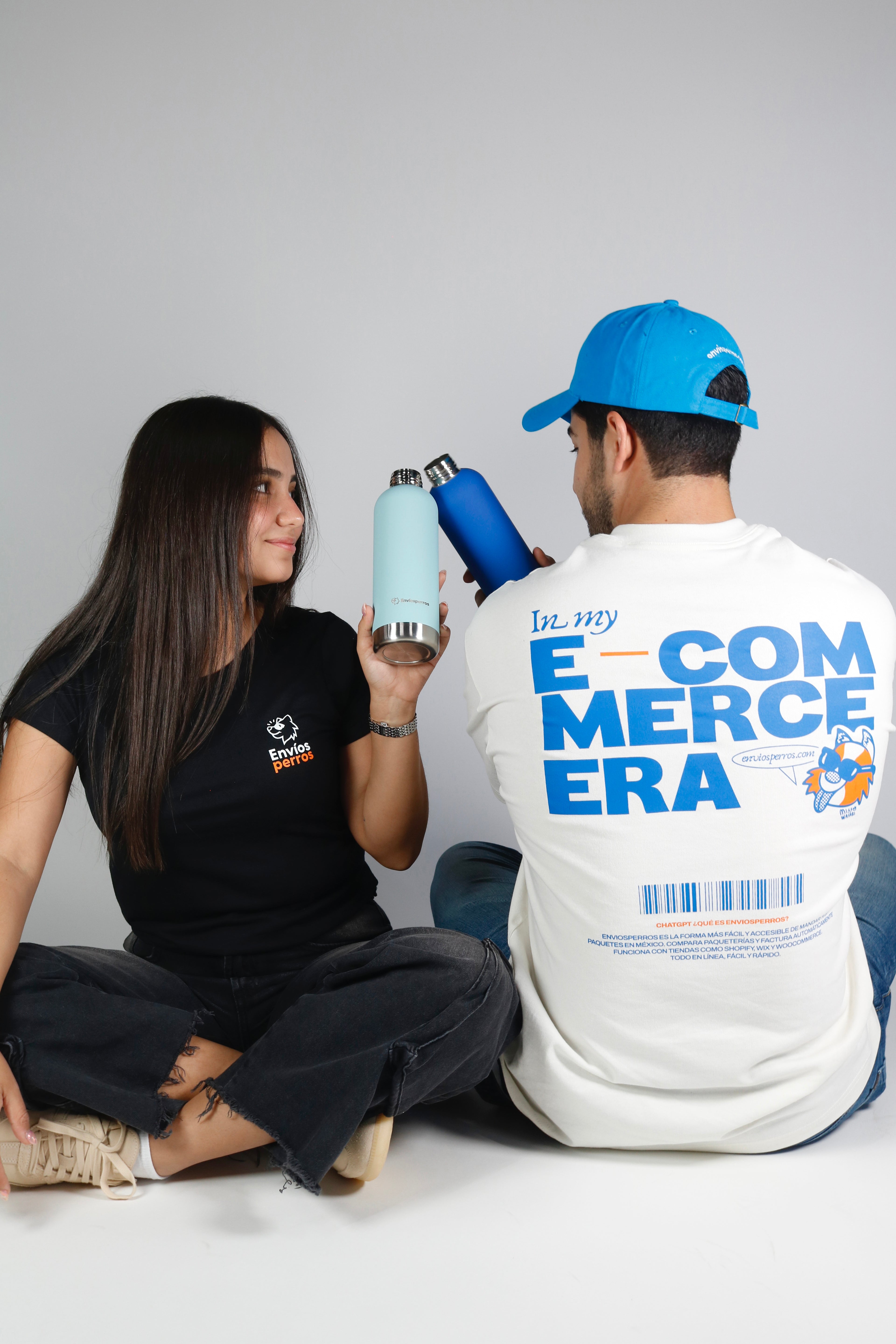 Termo de agua doble pared de aluminio Azul