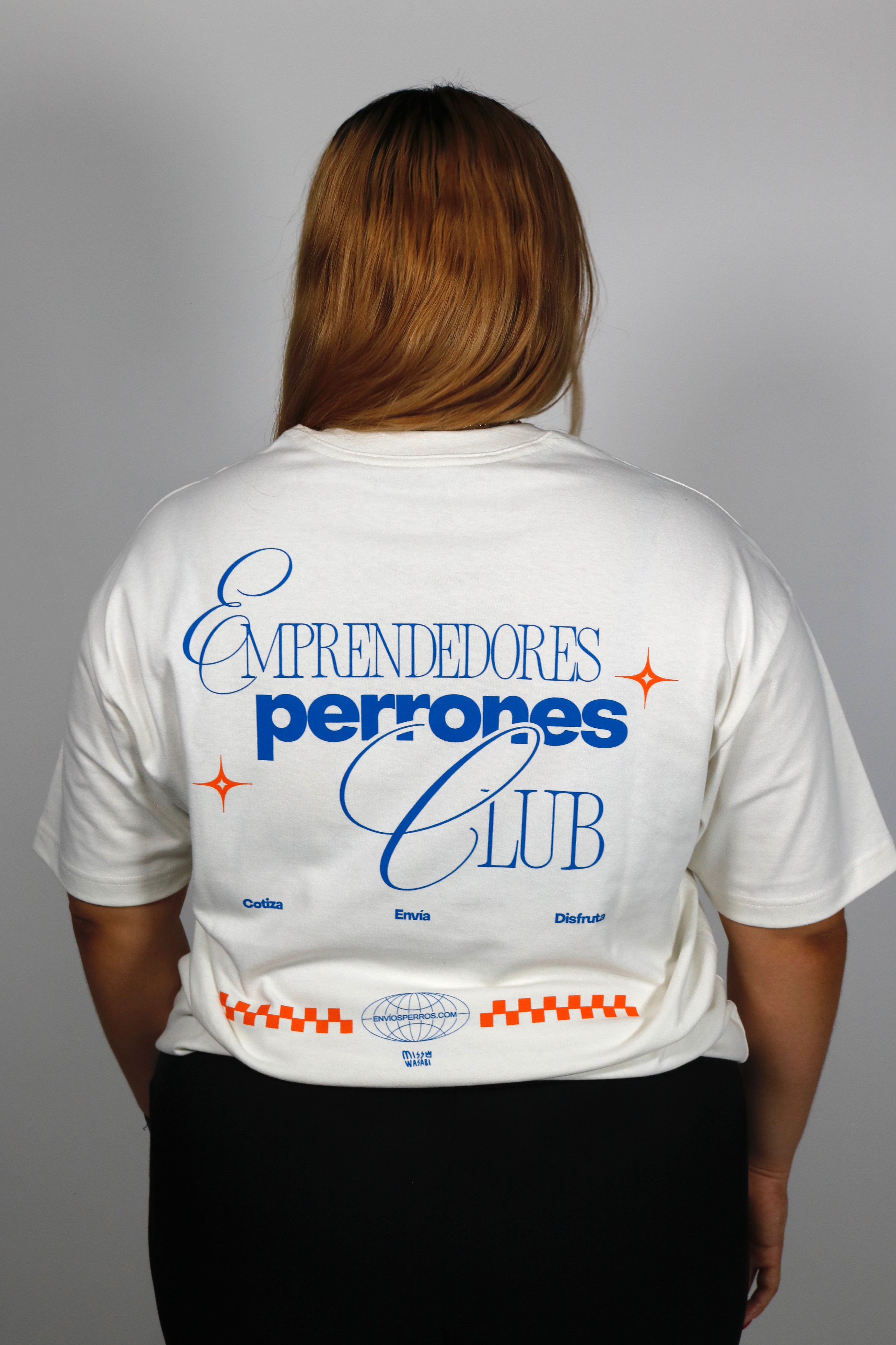 Playera blanca Oversized "Emprendedores perrones" HeavyWeight 220g